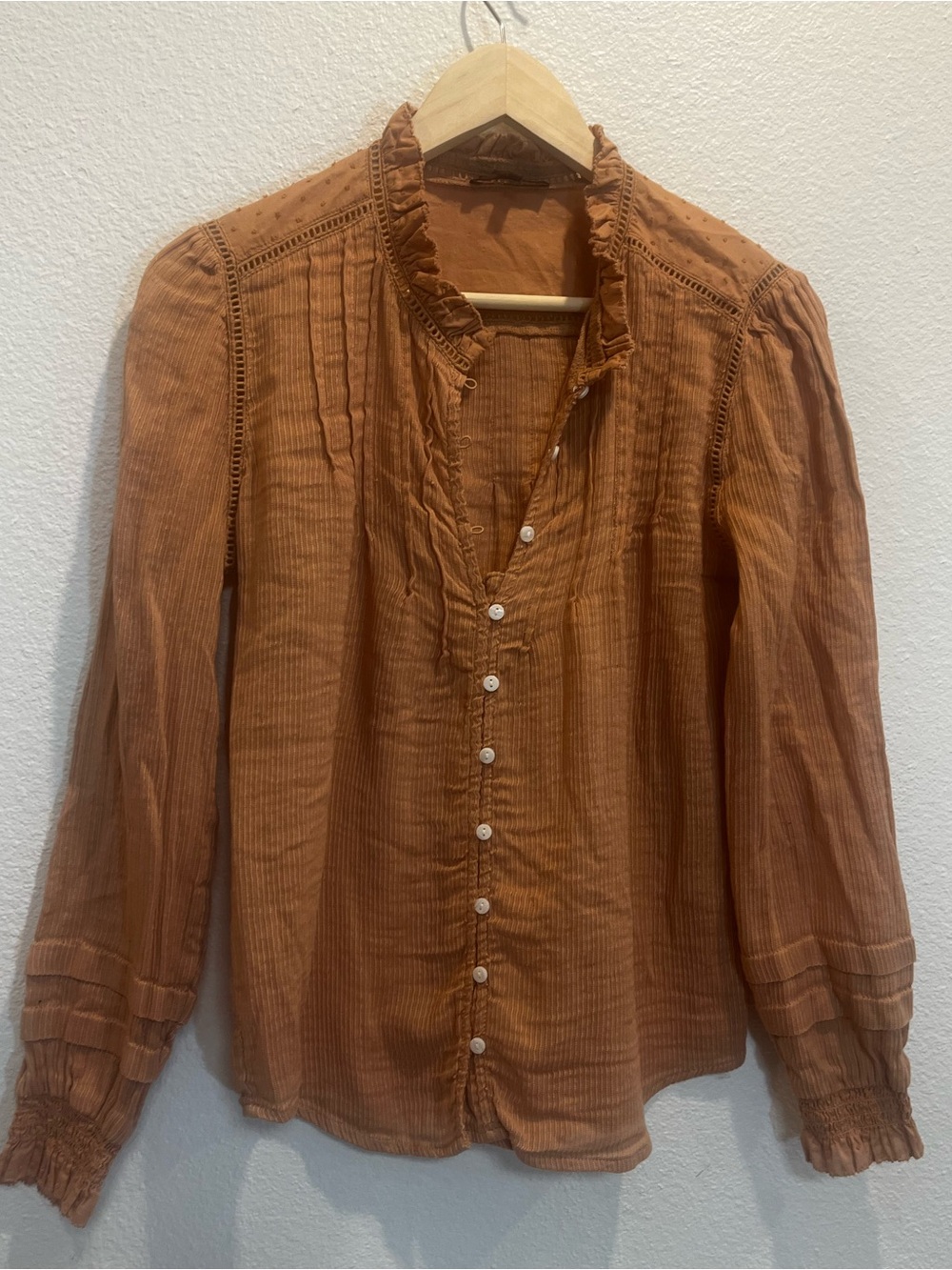 Quince Rust Button-Front Ruffled Dress Shirt